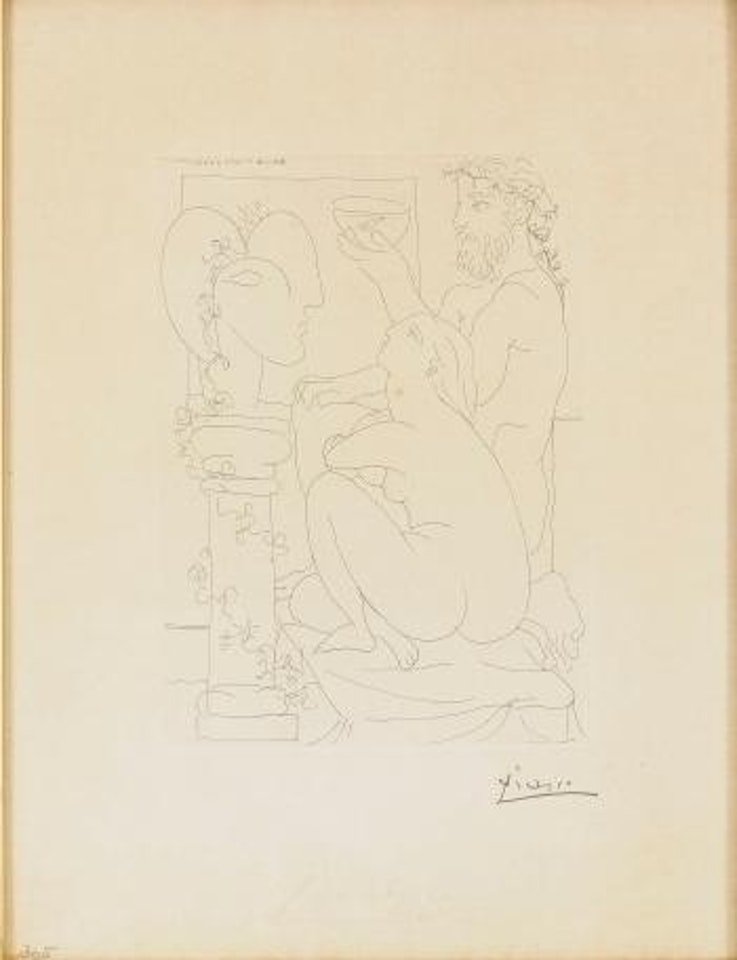 Sculpteur avec Coupe et Modèle accroupi - Suite Vollard pl. 44 by Pablo Picasso