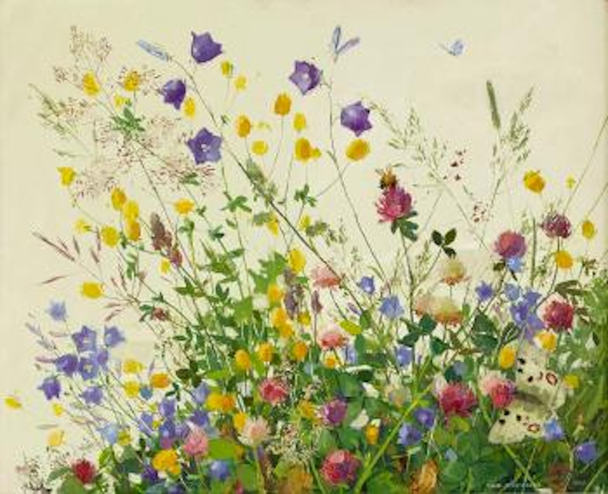 Ängsblommor, fjärilar och humla by Olle Hjortzberg