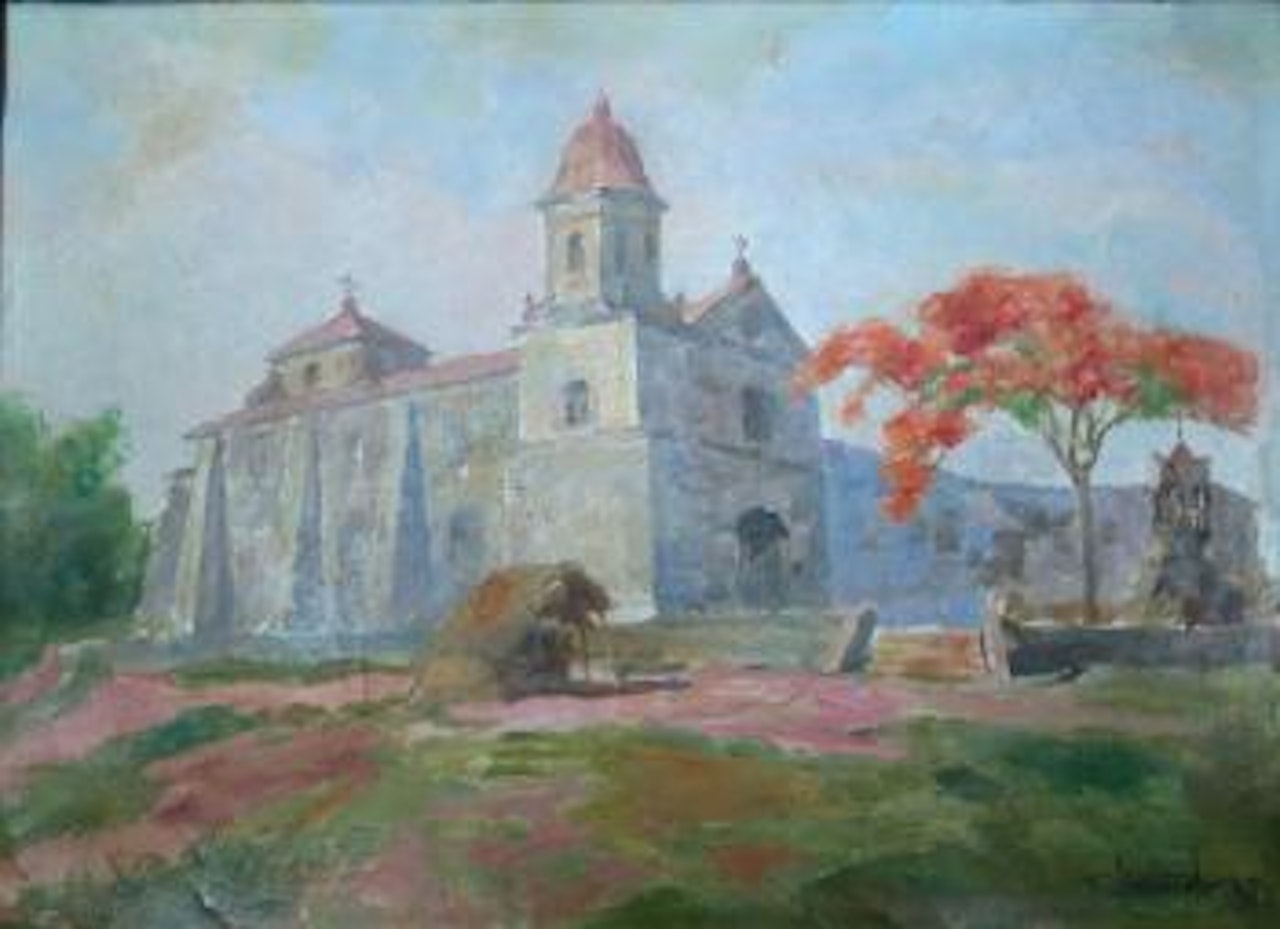 Churchyard in summer by Fernando Amorsolo