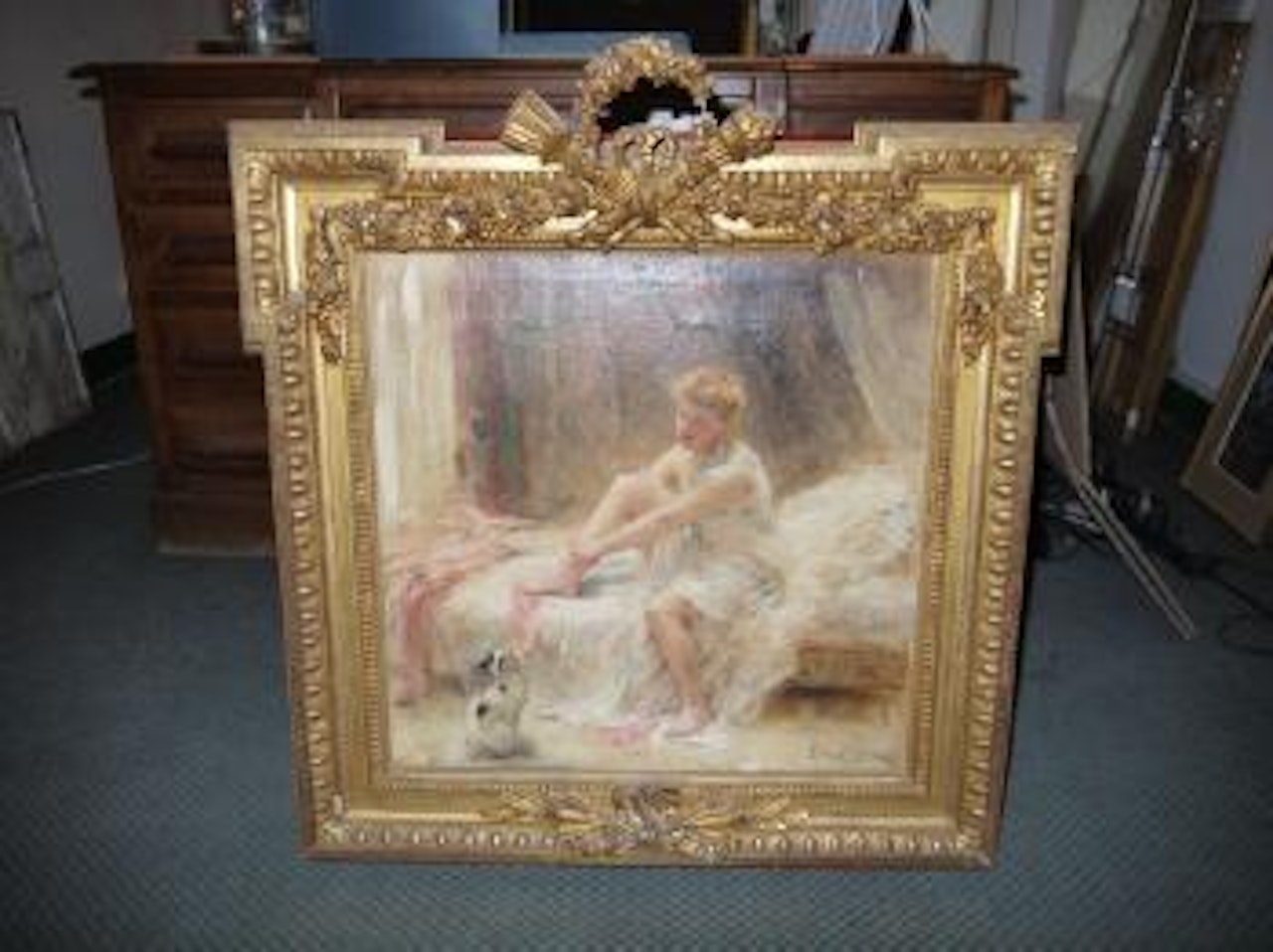 Jeune femme enfilant ses bas by Leon Comerre