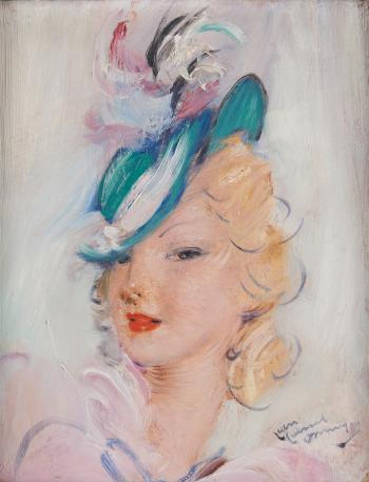 Elégante au chapeau vert by Jean Gabriel Domergue