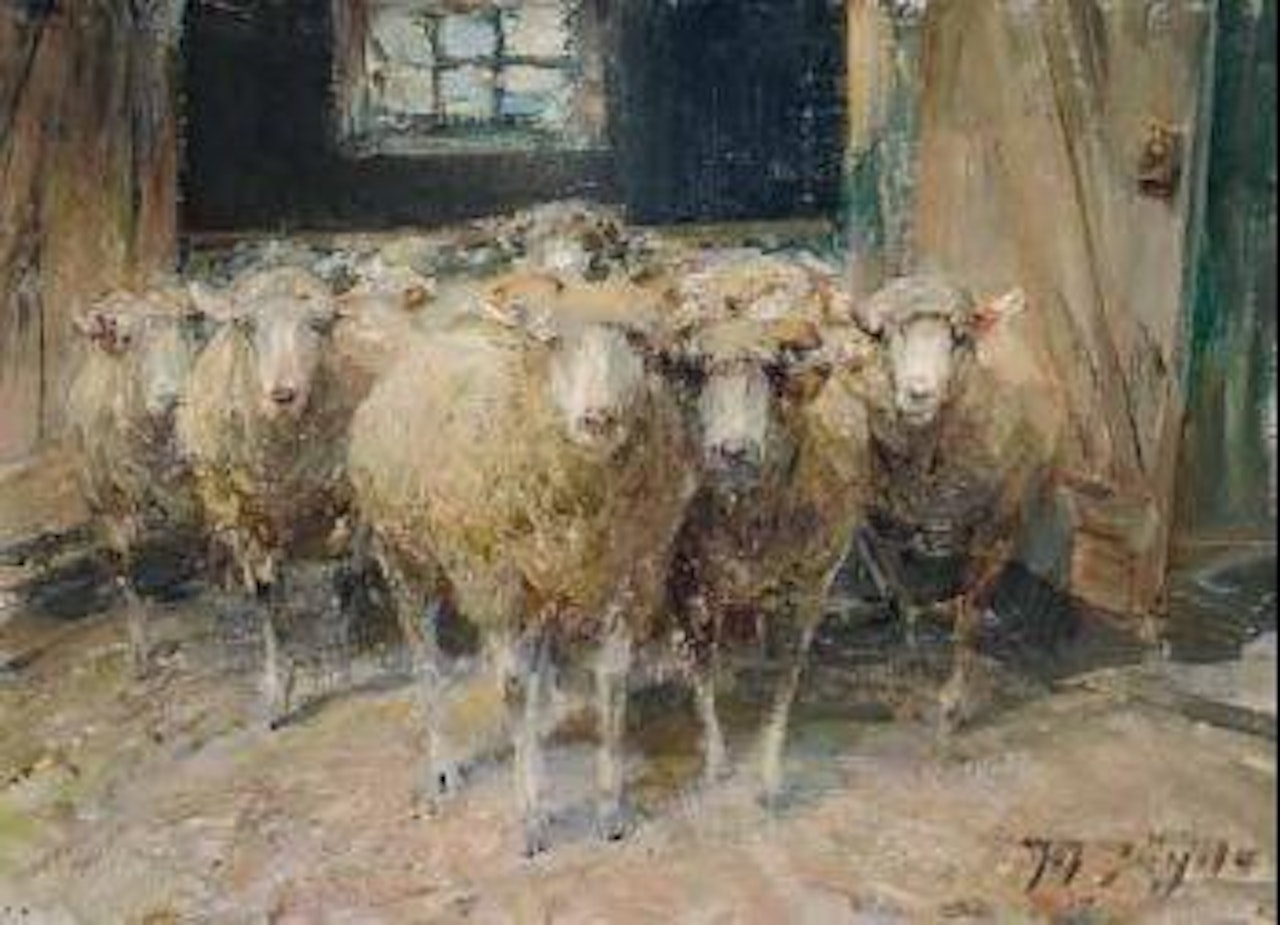 Schafe vor dem Stall by Heinrich von Zugel