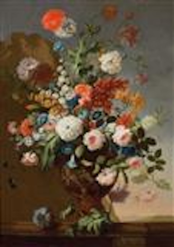 A still life of flowers with carnations, roses, lilies, and morning glories by Franz Werner von Tamm