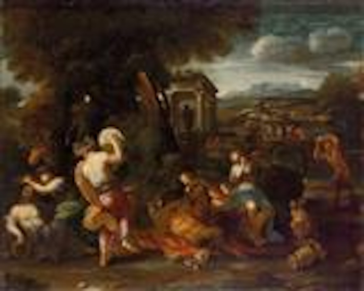 Landscape with Bacchanal by Roman School