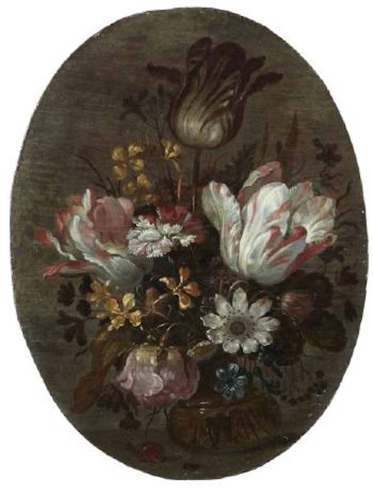 Bouquet de fleurs sur un entablement by Hans Bollongier by Flemish School