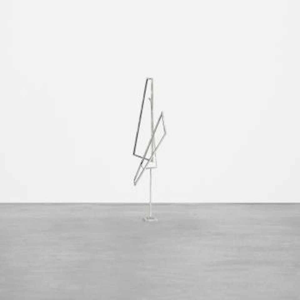 Two trapezoids eccentric, one up, one down by George Rickey
