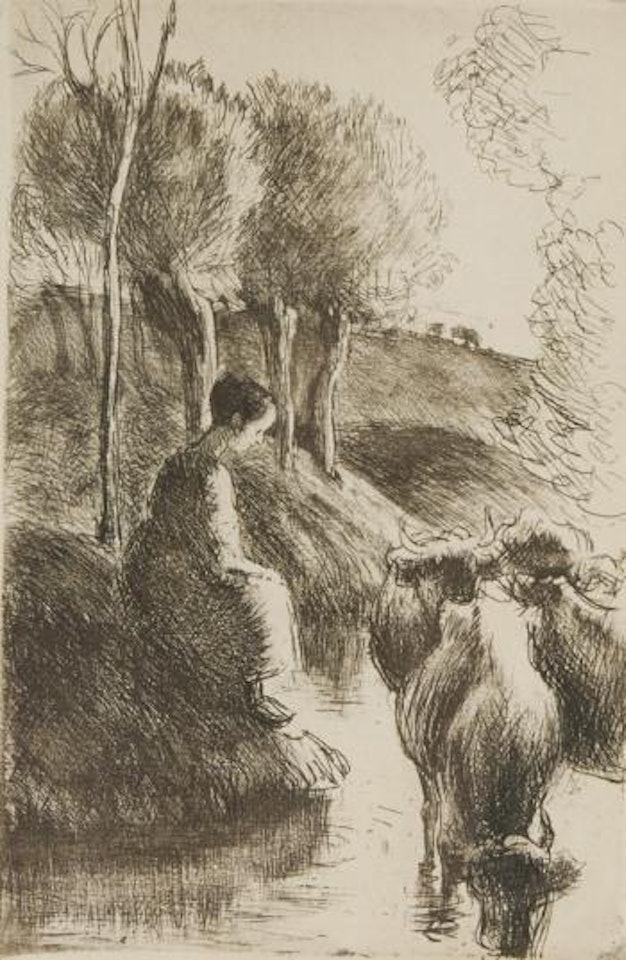 Vachère au bord de l’eau by Camille Pissarro