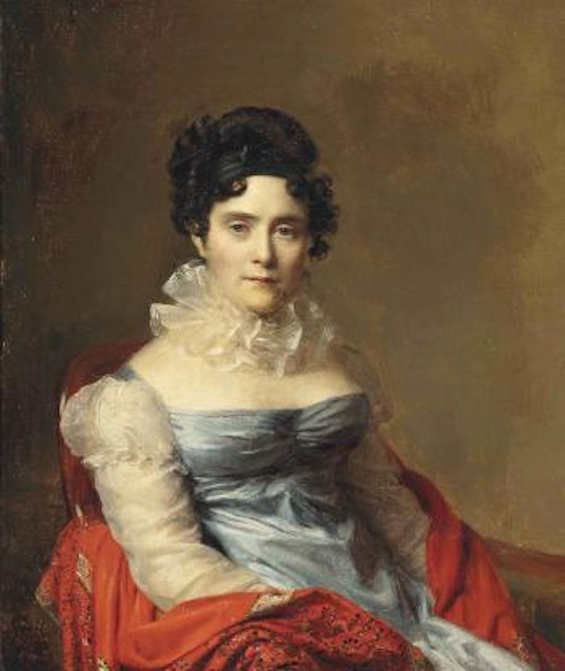 Portrait of a lady, half-length, in a blue dress and ruff by Firmin Massot