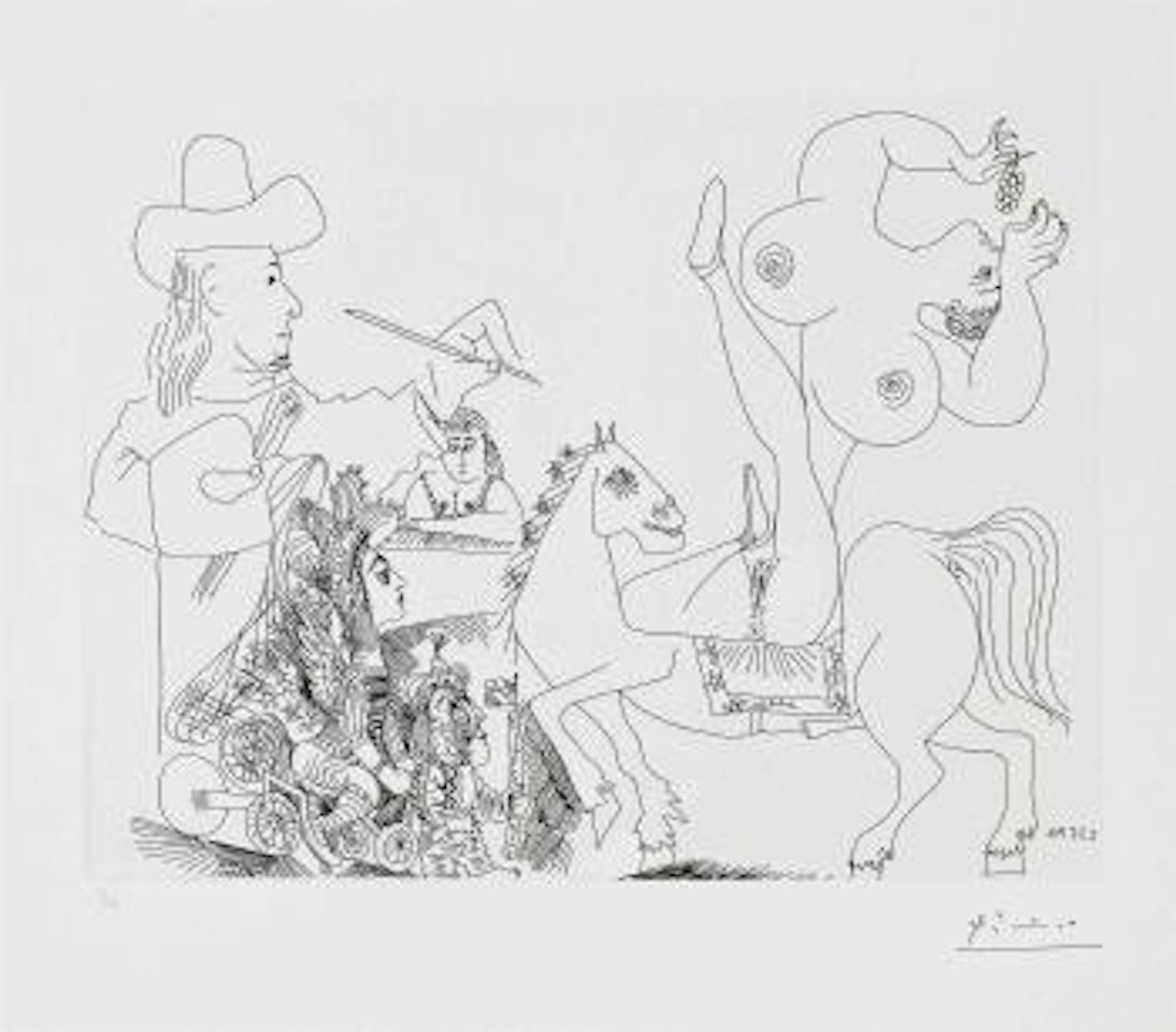 Artist And Nude Equestrienne Eating Grapes, From: SÃ©ries 156 by Pablo Picasso