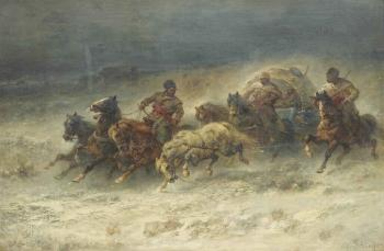 A Wallachian wagon under attack by Adolf Schreyer