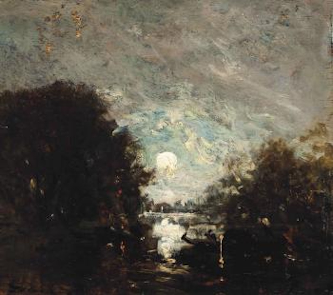 A gondolier in the moonlight by Félix Ziem