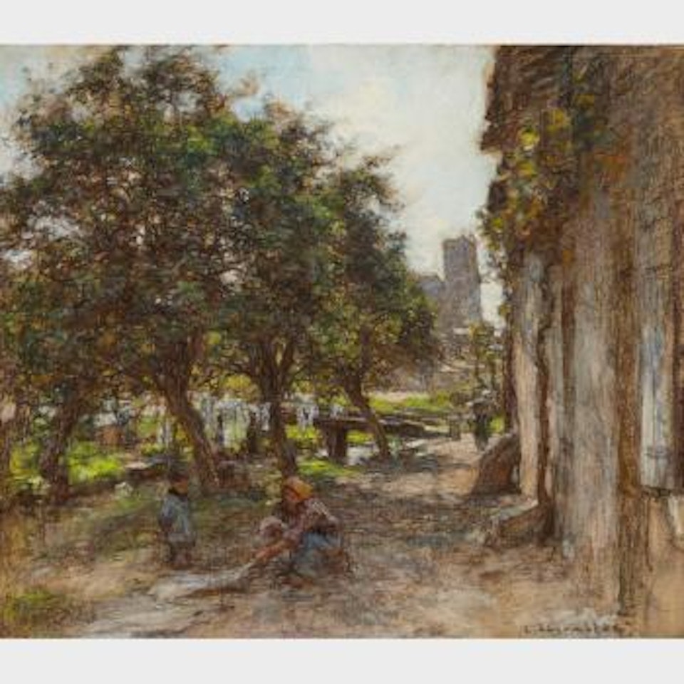 Washerwoman in a Sunlit Yard by Léon Augustin Lhermitte