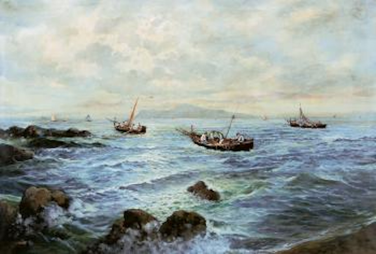 Marina con pescatori by Fausto Pratella