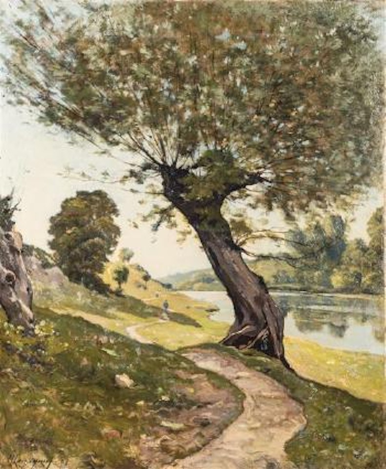 A winding river path by Henri Harpignies
