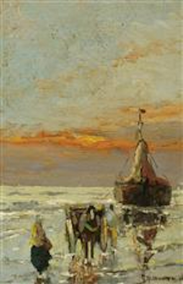 Coastal Landscape With Ship and Horse and Carriage by Gerhard Arij Ludwig Morgenstjerne Munthe