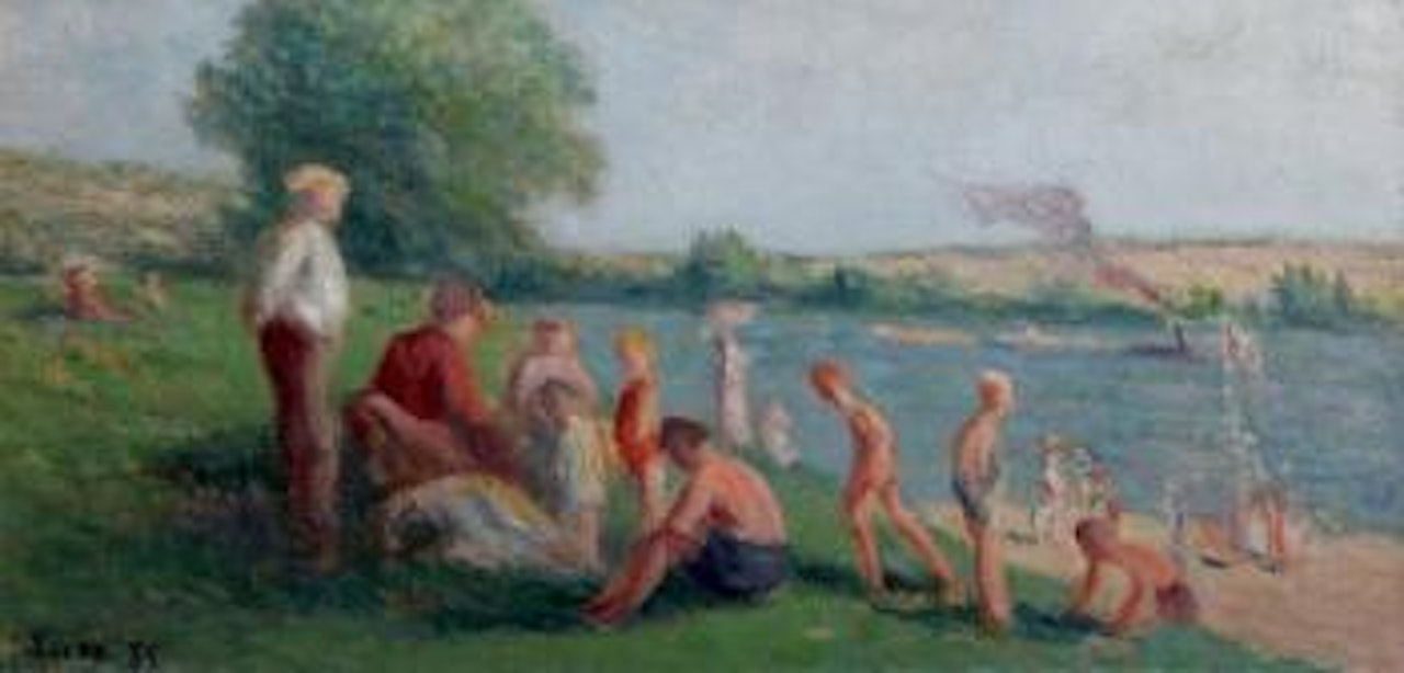 Méricourt, baignade au bord de la Seine by Maximilien Luce