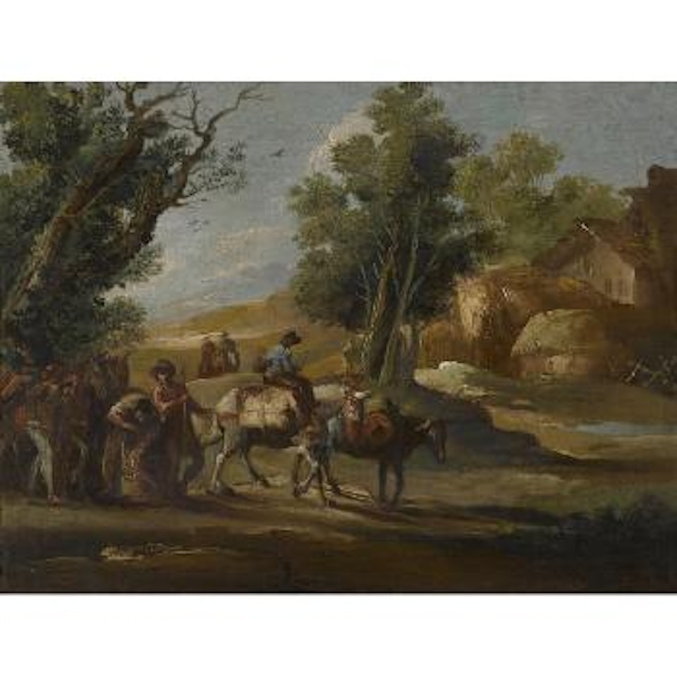 A landscape with travellers; A landscape with soldiers by Giuseppe Bernardino Bison