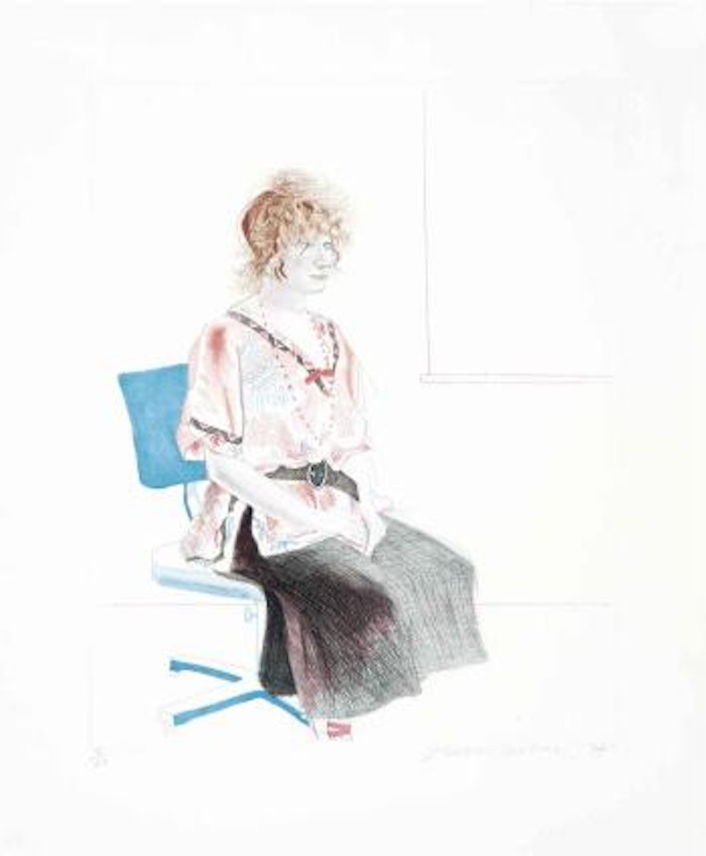 Celia seated in an Office Chair by David Hockney