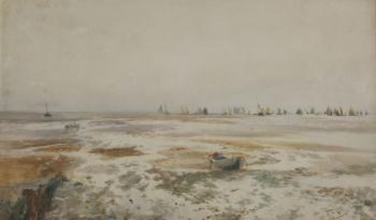 Fishing boats off the coast at Whitstable by Thomas Bush Hardy