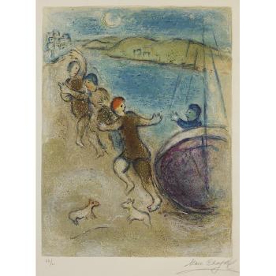 Les jeunes gens de Méthymne, pl. 18, from Daphnis et Chloé (M. 324: C. bk. 46) by Marc Chagall