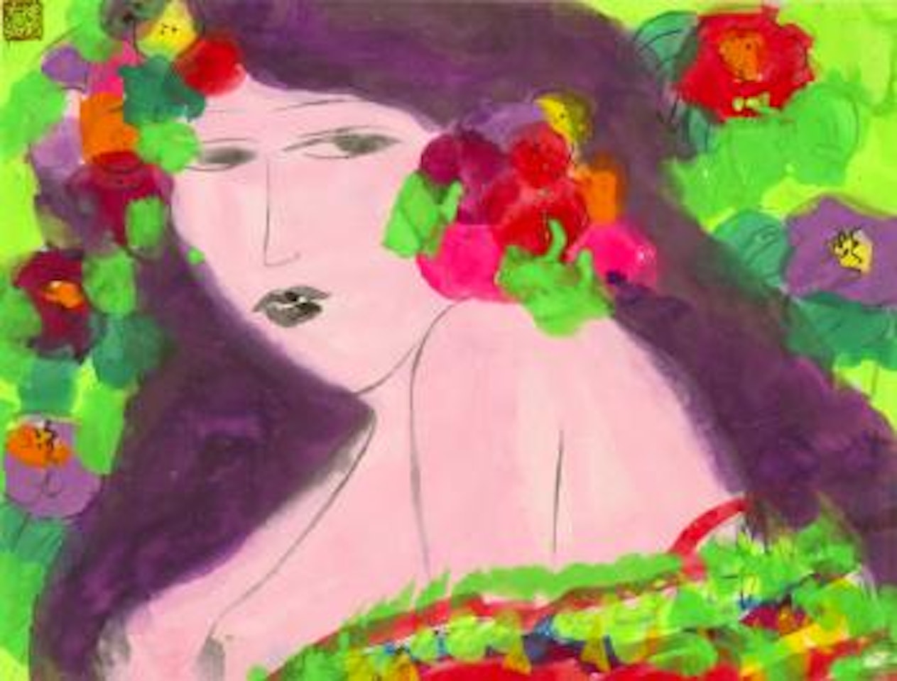 Woman with Flowers by Walasse Ting