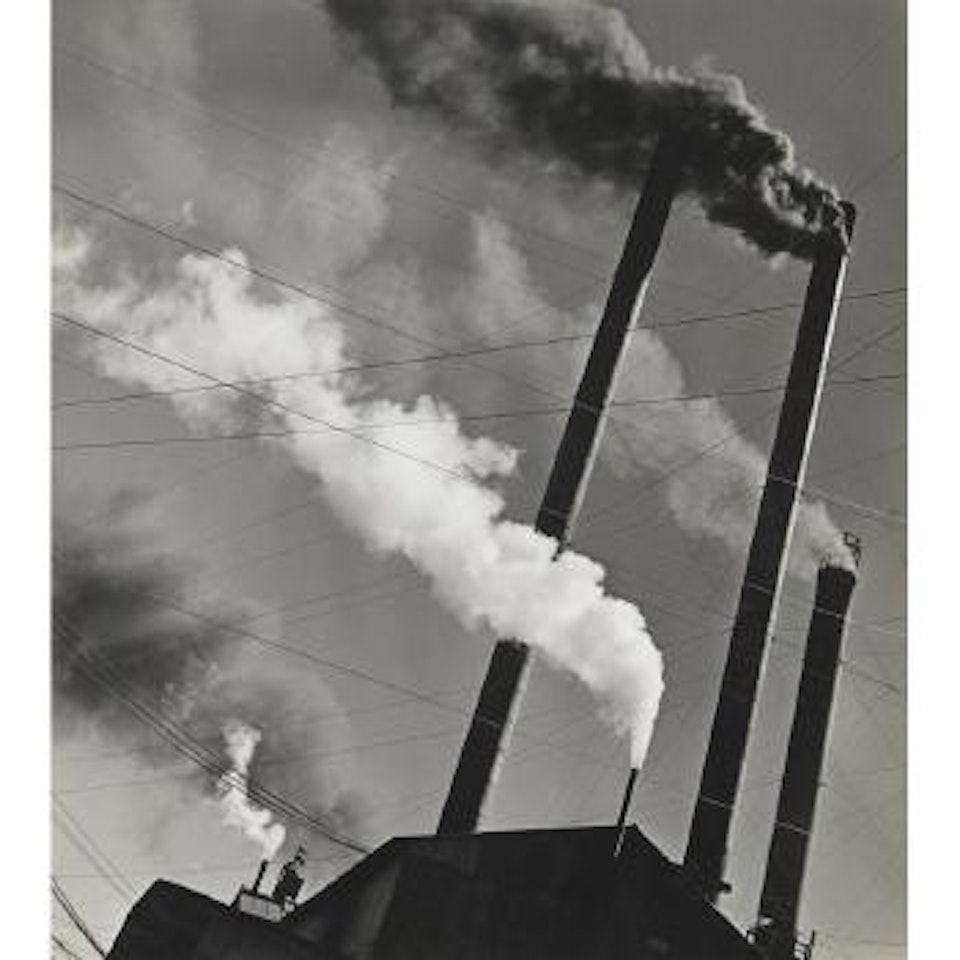 Smokestacks, Lumber Mill, Westwood, California by Berenice Abbott