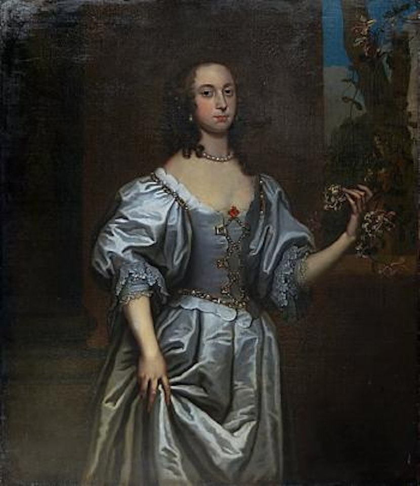 Portrait of a Noble Woman Wearing a Jeweled Gray Satin Dress by English School