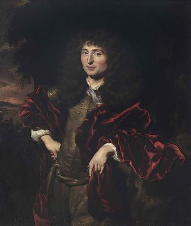 Portrait of a gentleman, traditionally identified as James Butler, 2nd Duke of Ormonde, K.G. (1665-1745), three-quarter-length, in a golden doublet and red mantle, a wooded landscape beyond by Nicolaes Maes