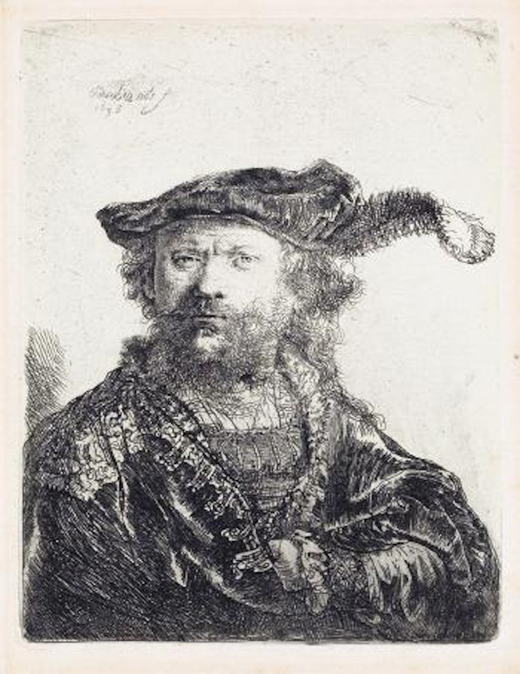 Self Portrait in a Velvet Cap and Plume by Attributed to Rembrandt Harmensz van Rijn