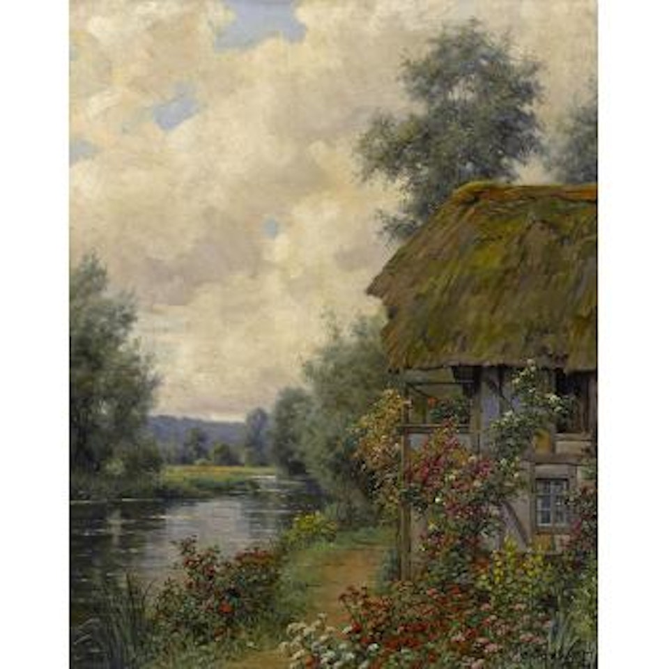 A cottage garden in bloom by Louis Aston Knight