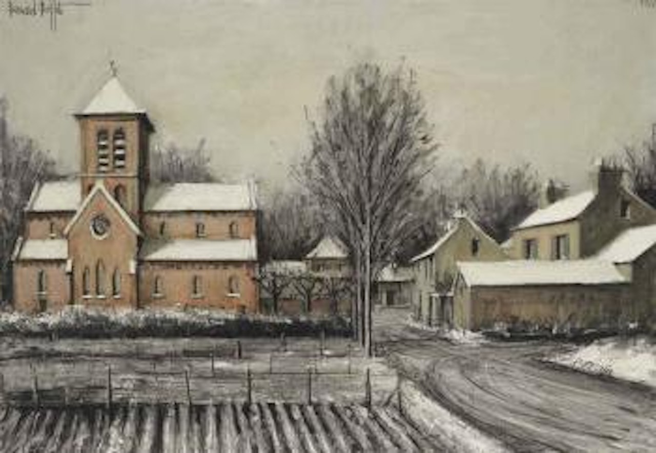 Beaumont, rue principale et l'église en hiver by Bernard Buffet