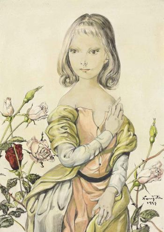 Jeune fille aux roses by Leonard Tsuguharu Foujita