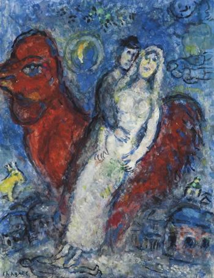 Les amoureux au coq rouge by Marc Chagall