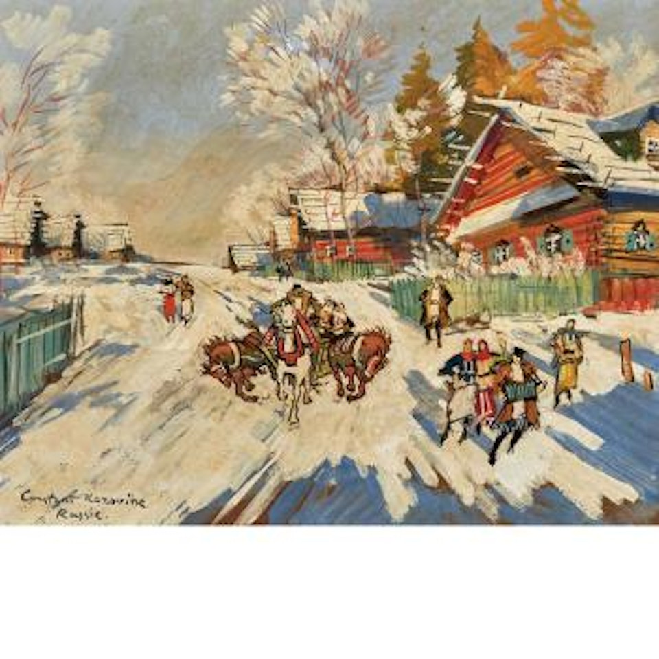 Village in winter by Konstantin Alekseevich Korovin