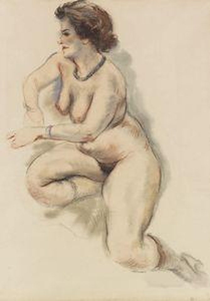 Mädchenakt mit Halskette, sitzend by George Grosz