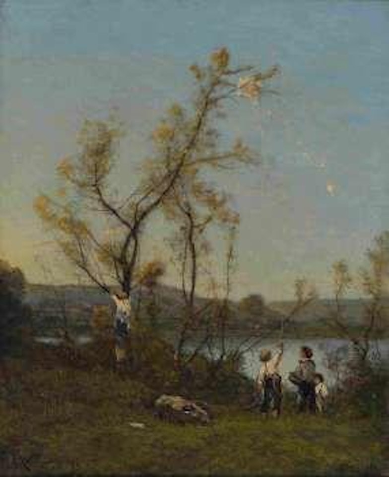 Kinder mit Drachen by Henri Harpignies