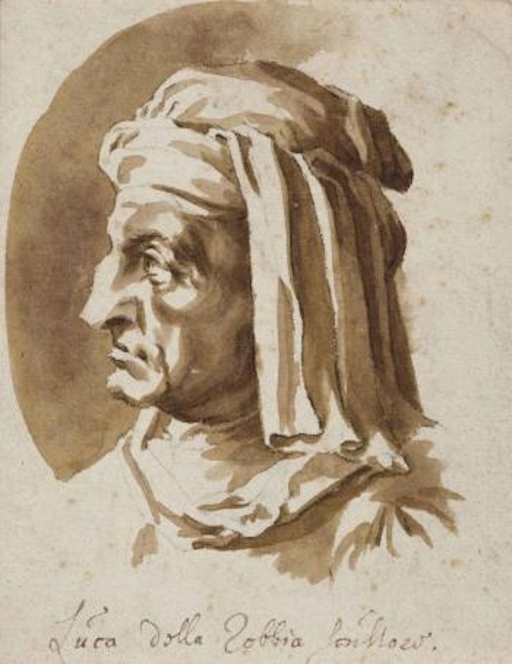 Portrait bust of Luca della Robbia, after Giorgio Vasari by Jan de Bisschop