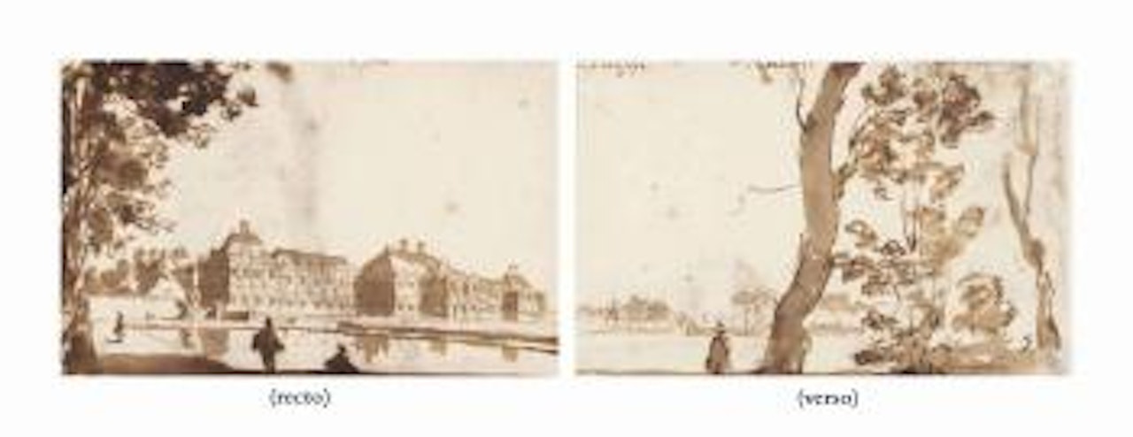 The Huis ter Nieuburch at Rijswijk seen from the garden (recto); A man in a the garden of Huis ter Nieuburch (verso) by Jan de Bisschop
