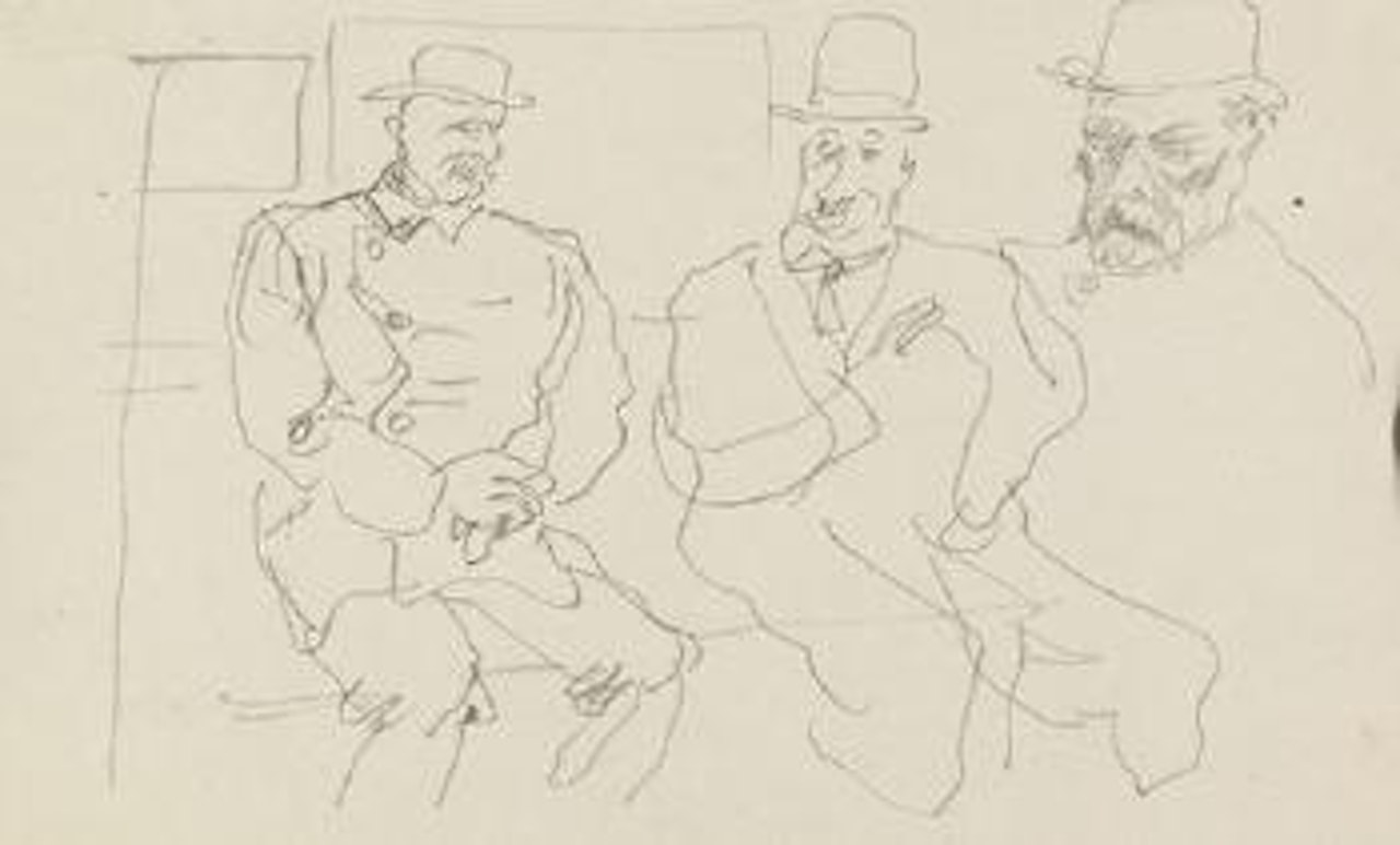 Drei Männer im Zugabteil by George Grosz