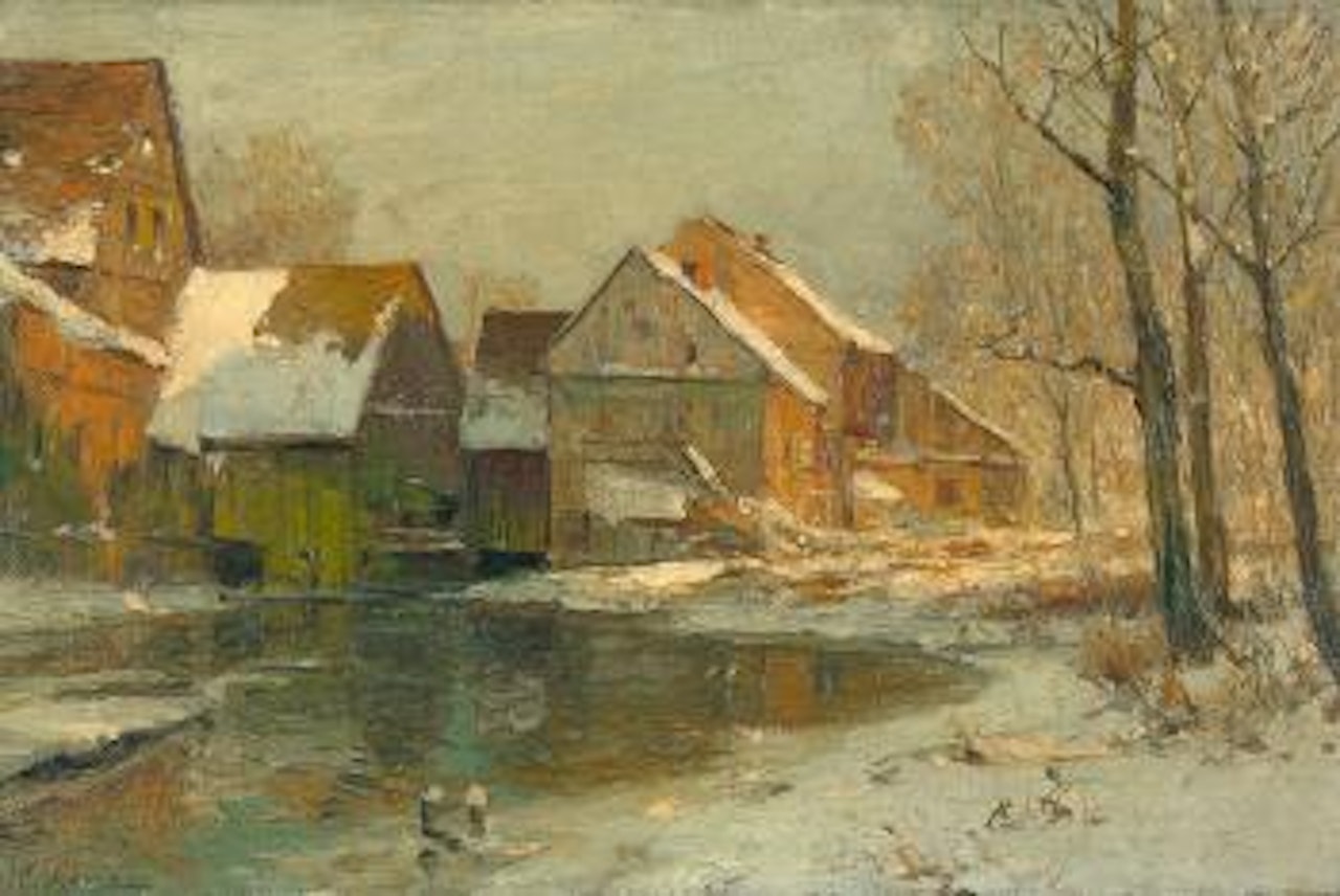 Winterlich eingeschneite Bauernhäuser by Walter Moras