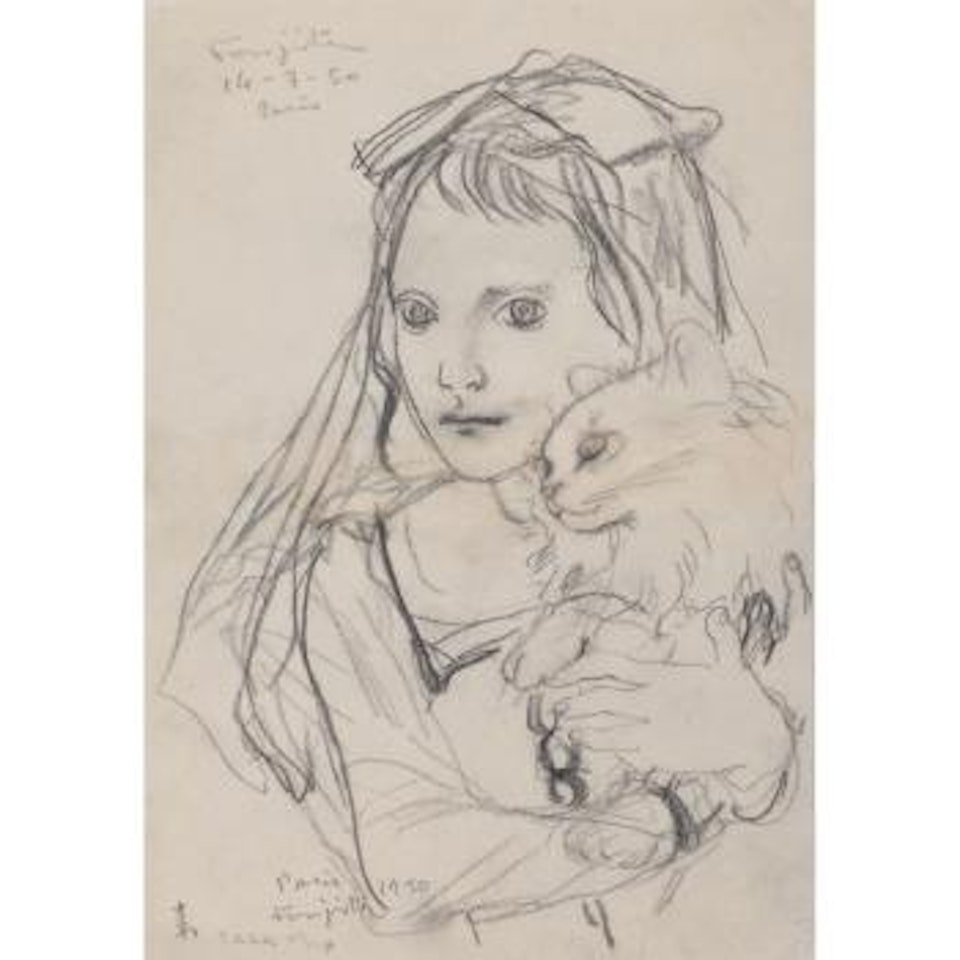 Jeune fille au chat by Leonard Tsuguharu Foujita