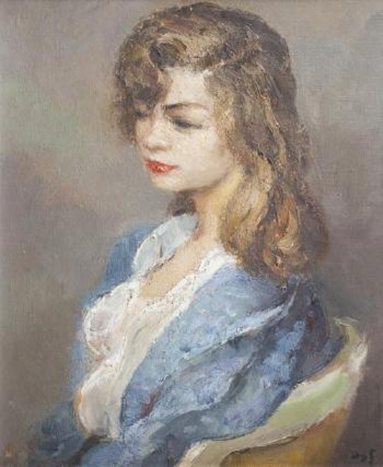 Jeune femme au déshabillé bleu by Marcel Dyf