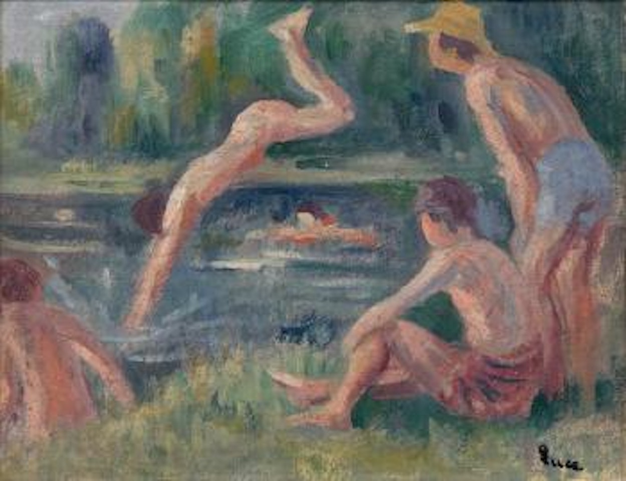Moulineux, baigneurs dans l'étang by Maximilien Luce