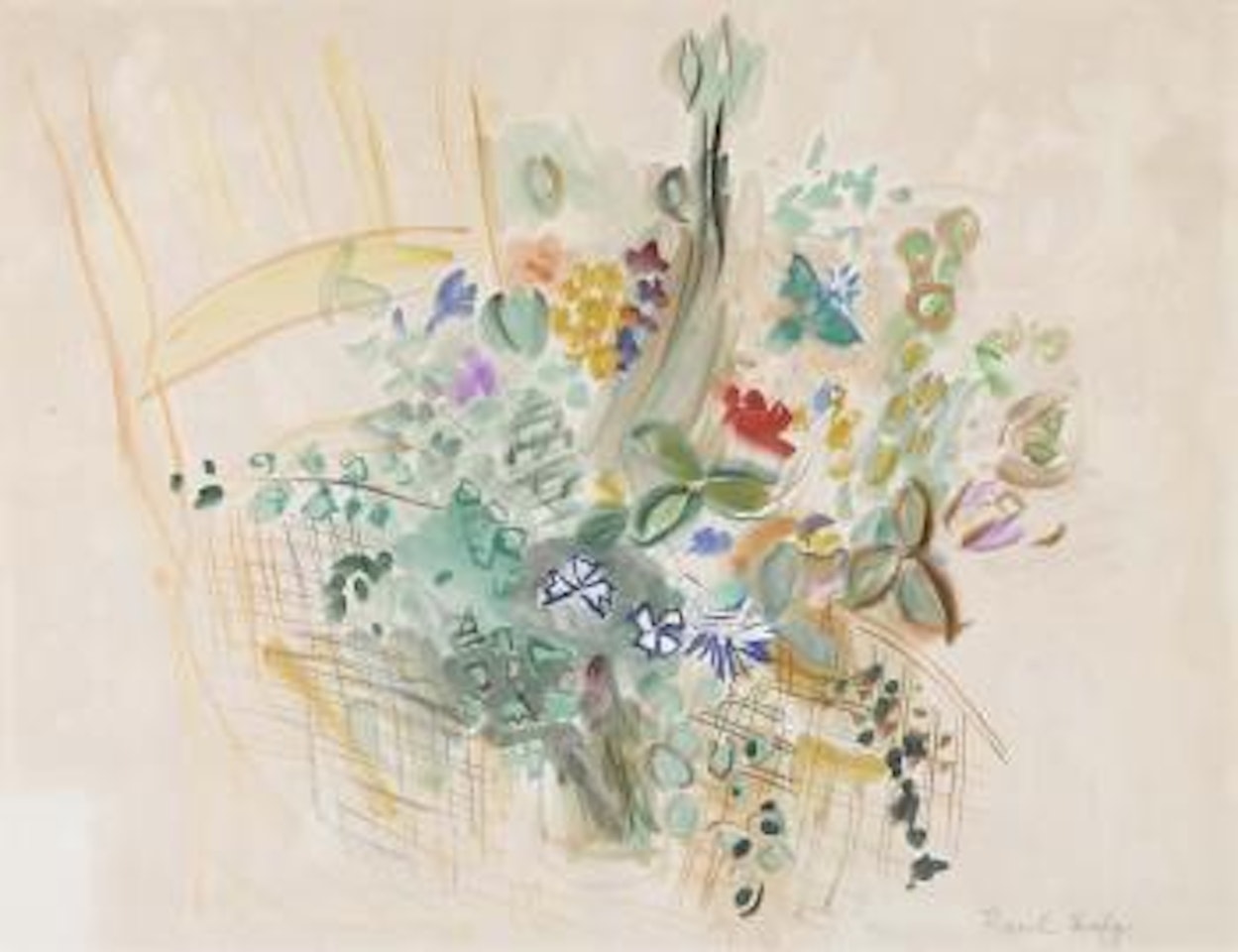 Bouquet de fleurs dans un vase, à la chaise by Raoul Dufy