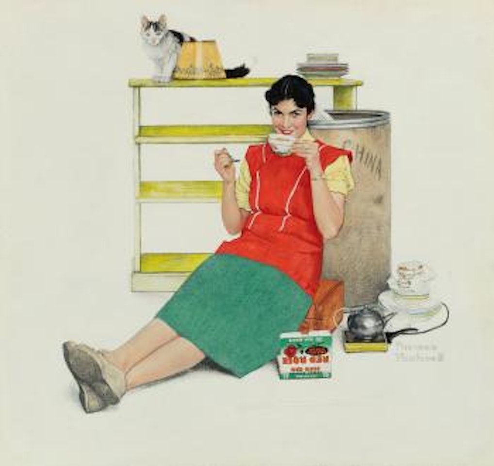 Pregnant Woman Drinking Tea by Norman Rockwell