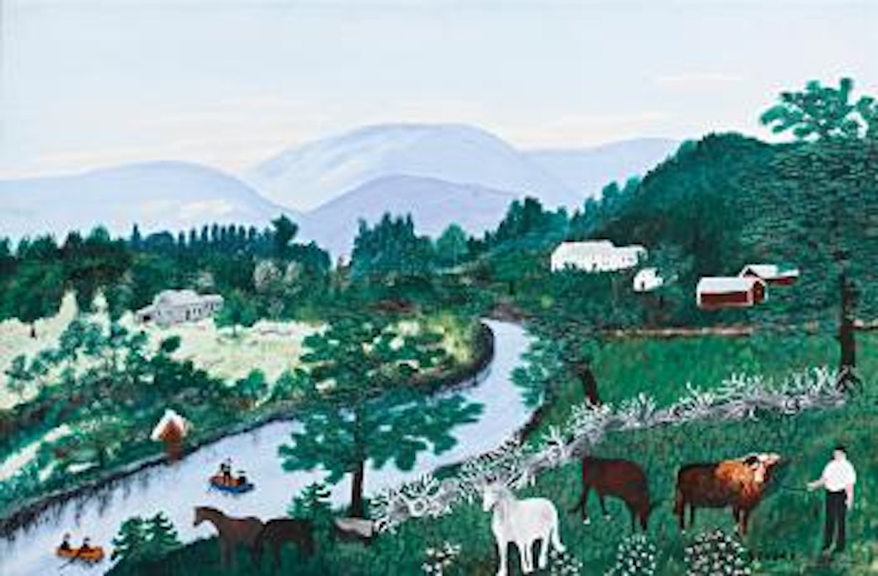 At the Bend of the River by Grandma Moses