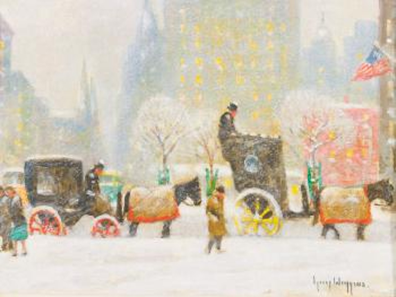 59th Street & Central Park, Winter by Guy Carleton Wiggins