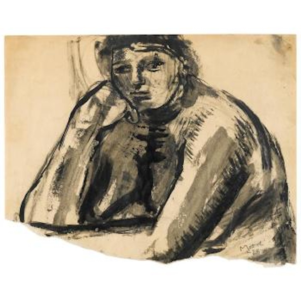 Seated nude: head and shoulders by Henry Moore