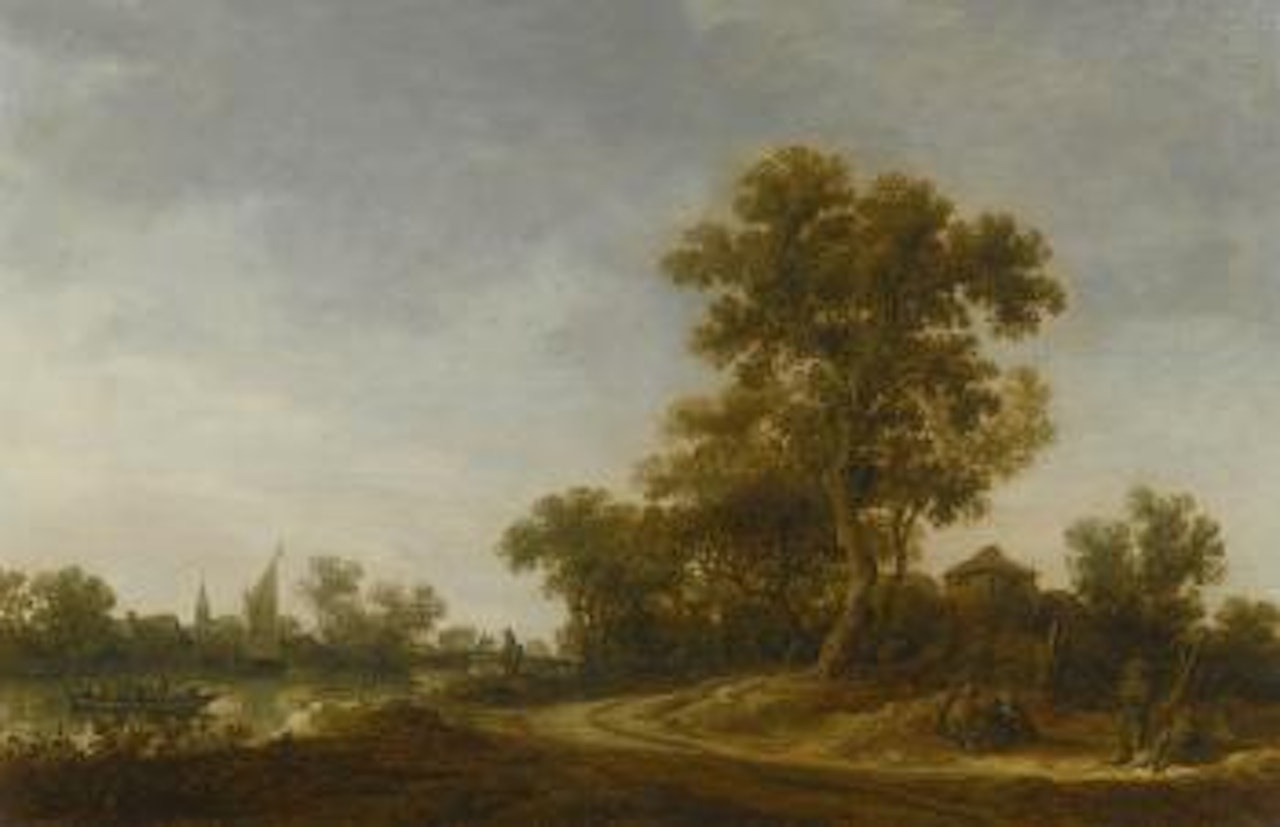 Landscape With Travellers Conversing on A Sandy Path, Fisherman on A River Beyond by Jan van Goyen