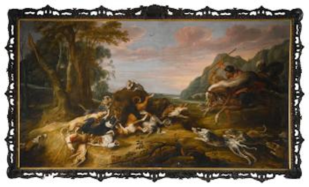 A Bear Hunt With Dogs, Hunters and A Moor on Horseback by Frans Snyders